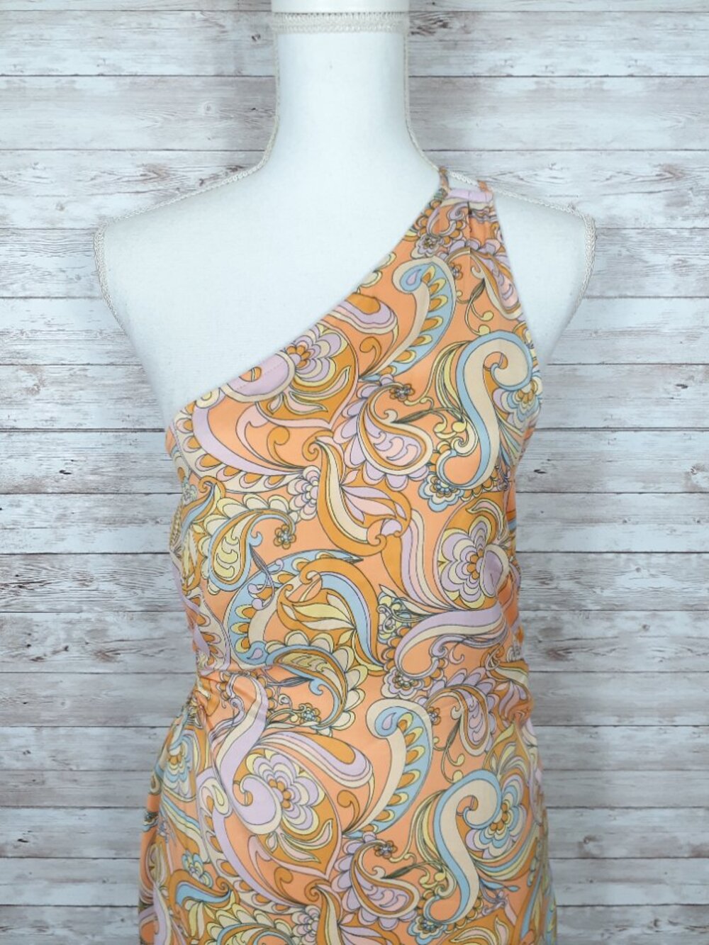American Eagle One Shoulder Mini Dress S Side Cutout Paisley Side Zip 946A - Picture 2 of 9